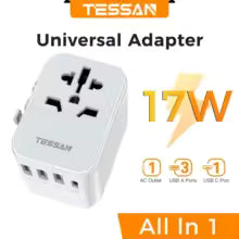 TESSAN 65W GaN Travel Adapter Universal Socket with 2 USB 3 Type C
